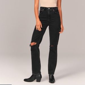 Black high rise 90s straight leg Abercrombie and Fitch jean